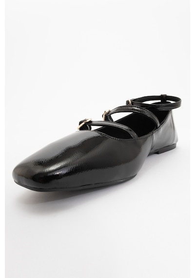 Luvishoes Luvi Shoes Glımmer Siyah Rugan Hakiki Deri Bilekten Bağlamalı Küt Burun Kadın Babet Ayakkabı Siyah Rugan