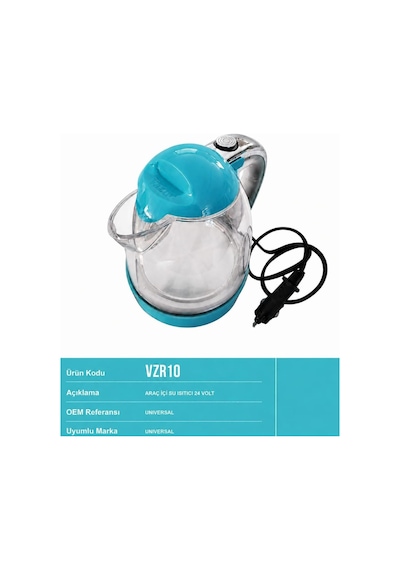 Vezir Vzr-10 Araç İçi Su Isıtıcı Otomatik Rezistanslı Kahve Makinesi Kettle 1 Lt 24 Volt