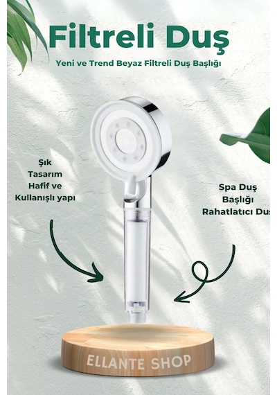 5 Fonksiyonlu Krom Beyaz Çelik Filtreli Kireç Önleyici Yüksek Basınçlı Tasarruflu Banyo Duş Başlığı