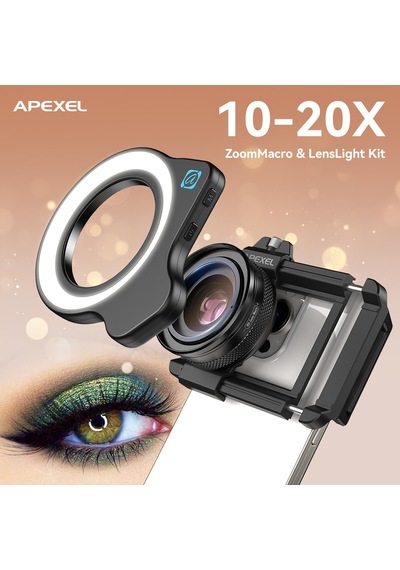 Apexel 10-20x Zoom Makro Lens+halka Işık