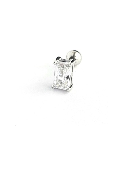 Pırlanta Parlaklığında Baget Zirkon Taşlı 925ayar Gümüş Tragus Helix Piercing Gümüş