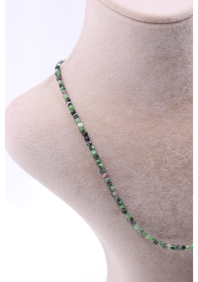 Anyolit Ruby In Zoisite Taşı Doğal Taş Kolye Bileklik Seti Fasetli Kesim 3-4 Mm Çok Renkli