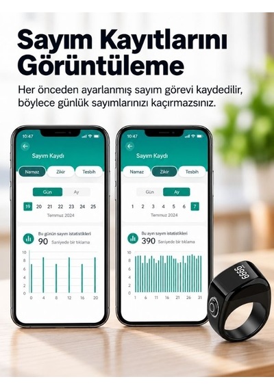 Equantu Qb702 Akıllı Zikr Yüzüğü Oled Ekranlı, Bluetooth Ve Azan Hatırlatıcı