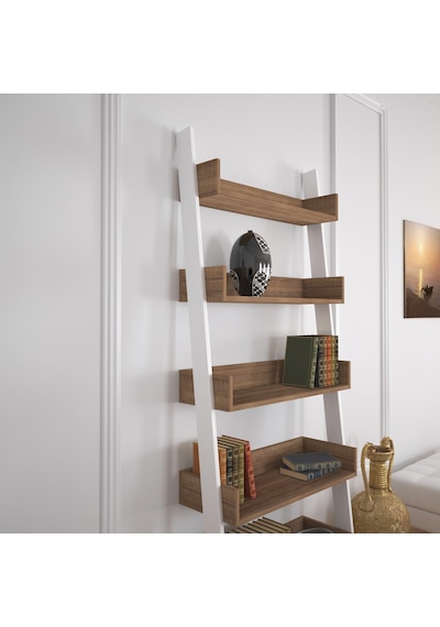 Pasifichome Only Raflı Koyu Meşe Merdiven Kitaplık / Duvara Monte Kitaplık