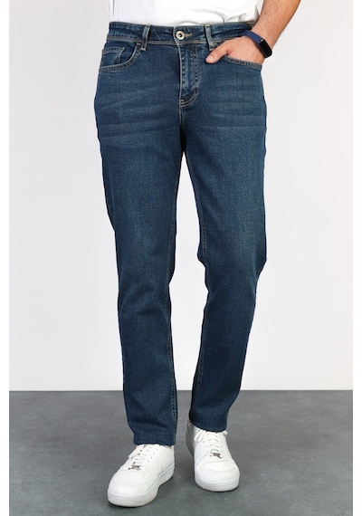 Erkek Okyanus Mavisi Regular Fit Boru Paça Esnek Likralı Denim Jeans Kot Pantolon HLTHE001976 Mavi