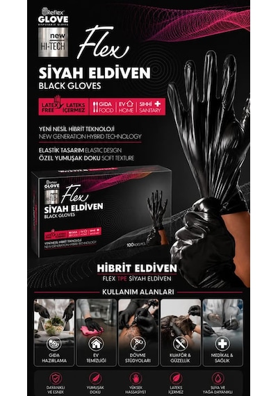 Reflex Flex Siyah Eldiven M 100lü 20'li Paket