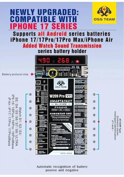 Oss Team W209 Pro V11 Akıllı Telefon Bataryası Hızlı Şarj Ve Aktivasyon Kartı iPhone Uyumlu 6-17 Pro Max/apple Watch/android Telefonlar İçin