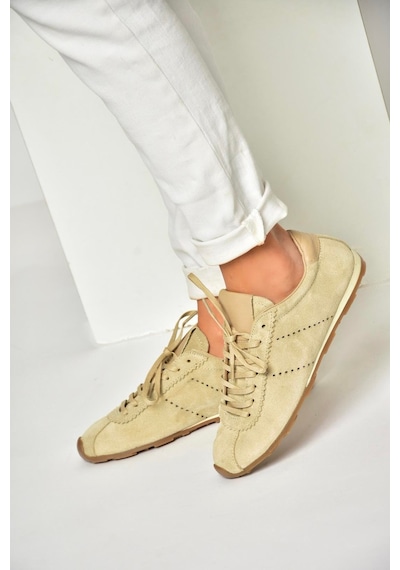 Fox Shoes U312311602 Bej Hakiki Deri Süet Kadın Spor Ayakkabı Sneakers Bej-süet