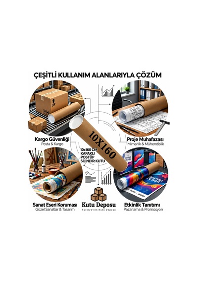 10x160 Cm Kapaklı Silindir Postüp Rulo Gönderi Kutusu 1 Adet
