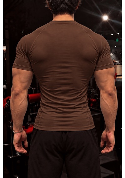 Genius Store Erkek Dalgıç Kumaş Compression Spor Tişört Muscle Body Fit Gym Antrenman T-shirt Compression-t-shirt Kahverengi
