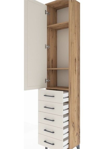 Arges Dolap 3 Raflı 5 Çekmeceli Tek Kapaklı 44x30x221 Çam-aytaşı Çam
