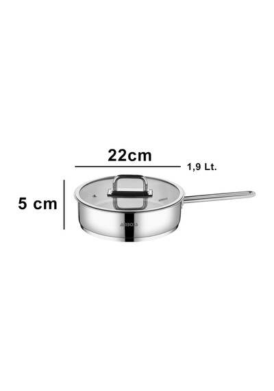Nova Paslanmaz Çelik Cam Kapaklı Tava 22x5 Cm Gri