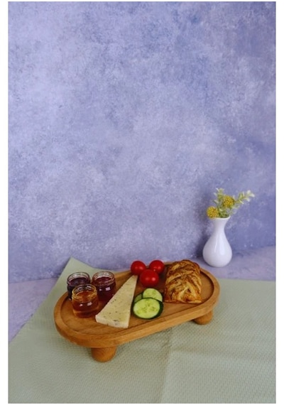 Justwood Risus Top Ayaklı İçi Oymalı Oval 17x30 Cm Ahşap Dikdörtgen Pasta Sunum Servis Tabağı Kahverengi