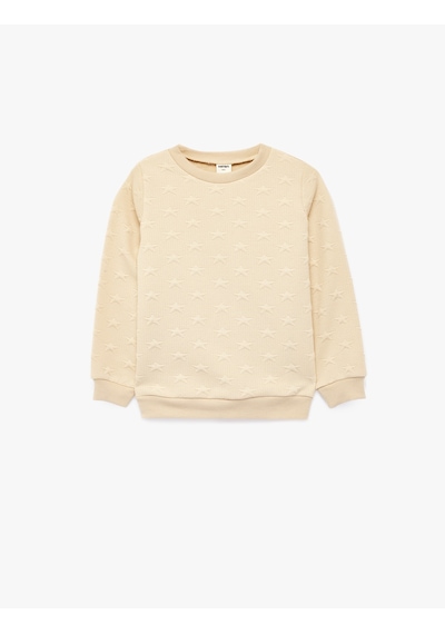 Koton Yıldız Baskılı Bisiklet Yaka Uzun Kollu Sweatshirt Bej 7wmg10148ak Ekru