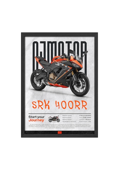 Qj Motor Srk 400rr Siyah Ahşap Çerçeveli Poster, Dekoratif Motosiklet Duvar Tablosu