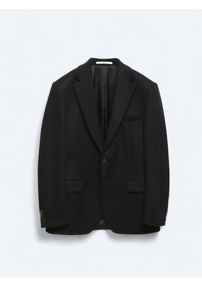 Siyah Düz Modern Fit Yün Karışımlı Ceket Siyah