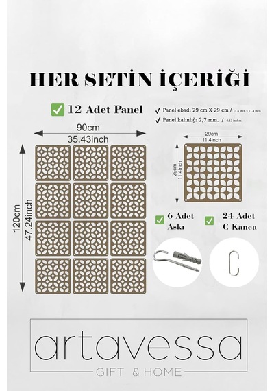 Artavessa 12 Parça Oda Bölücü Seperatör Mdf Paneller - Model 7 Beyaz , 29 X 29