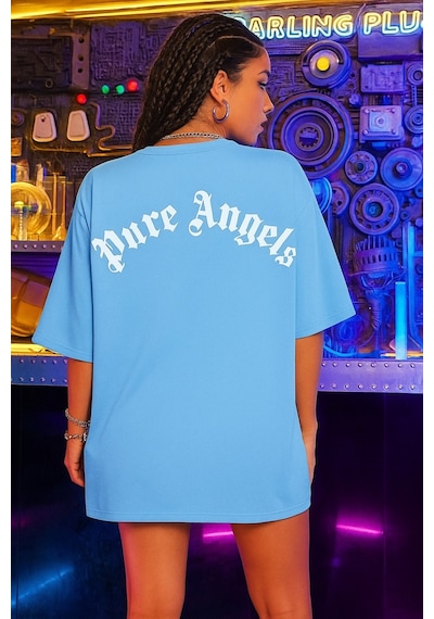 Oversize Pure Angels Baskılı T-shirt Bebe Mavisi