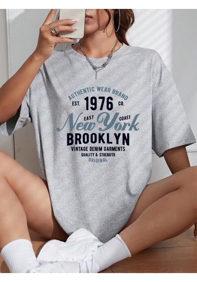 Noıssey Urban Pop Graphic Kadın Tişört Koleksiyonukod 5189 Gri