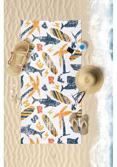SHARK SUMMER Dijital Baskılı 75x150 Cm Plaj Havlusu Sarı