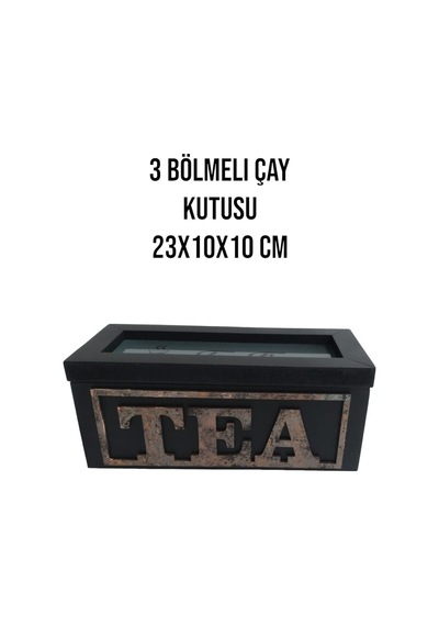 3 Bölmeli Ahşap Çay Kutusu Siyah , Siyah