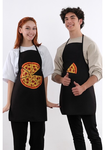 Beautiful İkili Paket Sıvı Geçirmez Su Geçirmez Mutfak Önlüğü Pizza Siyah