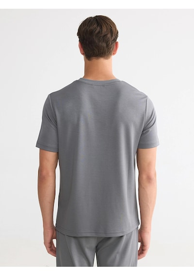 LC Waikiki Lcwaıkıkı Classic Gri Bisiklet Yaka Baskılı Erkek Penye Tişört Dark Grey