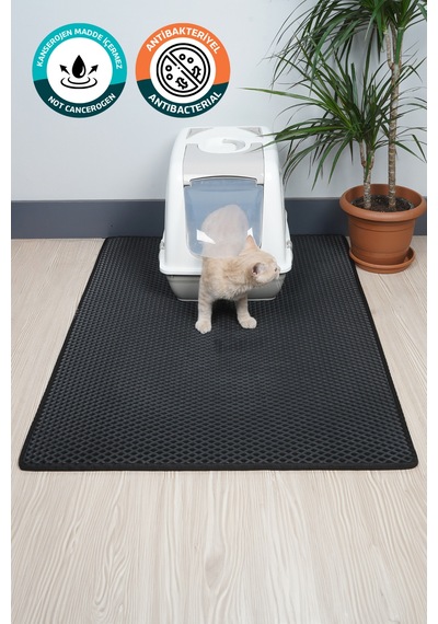 75x110 Cm Hücreli Kedi Kumu Paspası Kedi Matı Kedi Tuvalet Önü Paspası Siyah