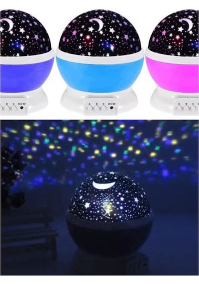 360 Dönen Yıldızlı Gökyüzü Projektör Gece Lambası Çocuk Odası Gece Lambası Usb Bağlantılı Renk Değiştiren Atmosfer Işığı Mavi/pembe/mor - Renk: Pembe