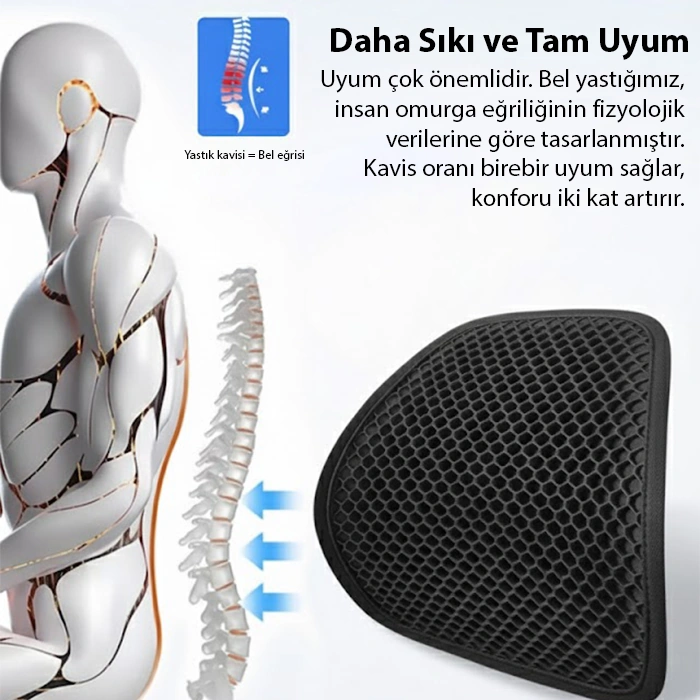 Ally Jel Destekli Ortopedik Bel Sırt Minderi Araç, Ofis Ve Ev Koltukları İçin Ergonomik Bel Sırt Destek Minderi