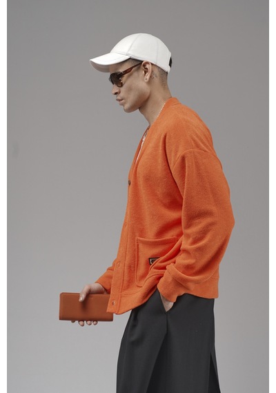 King-Brich Logo Detaylı Oversize Kalıp Erkek Hırka Turuncu