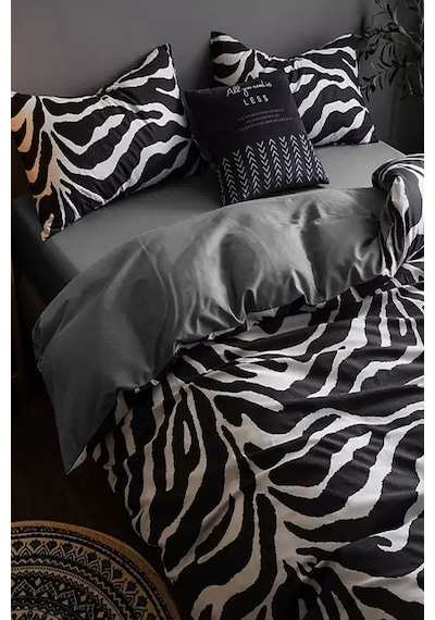 İqon Lastikli Çarşaflı Nevresim Takımı Tek Kişilik Zebra Siyah Beyaz