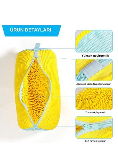 Mikrofiber Astarlı Ayakkabı Yıkama Çantası & Koruyucu Fermuarlı Çamaşır Filesi Sarı