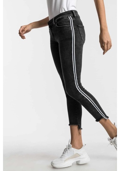 Ltb Lonıa Whıte Strıped Black Route Kadın Skinny Jean Pantolon Siyah