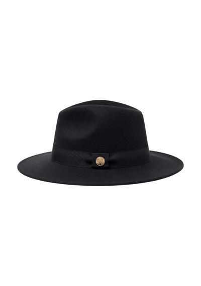 Tezzgelsin Kadın Metal Düğme Detaylı Kurdele Şeritli Kaşe Fedora Fötr Şapka Siyah