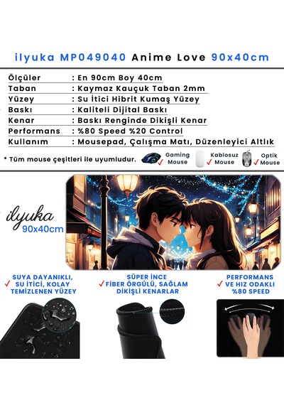 90x40cm Anime Love Xxl Büyük Boy İlyuka Gaming Oyuncu Mousepad