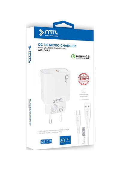 18w Qc 3.0 Destekli Hızlı Şarj Usb Adaptör + Micro Usb Kablo Şarj Cihazı Seti Mt1311