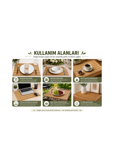 Bambu Amerikan Servis Sofra Altlığı Doğal Görünümlü Rulo Tasarım 43 X 30 Cm 2 Mm Kalınlık Masa Ve Yemek Sunum Altlığı Çok Renkli