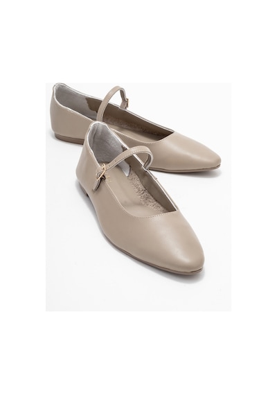 Luvishoes Luvi Shoes Lunaıre Vizon Hakiki Deri Tek Bantlı Sivri Burun Kadın Babet Ayakkabı Vizon