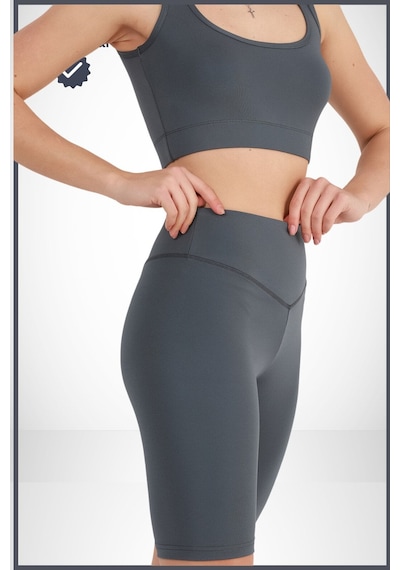 Missmaral Kadın Yüksek Bel Toparlayıcı Tayt Kısa Spor Şort Deniz Havuz Spor Biker Shorts Antrasit 1070 Antrasit