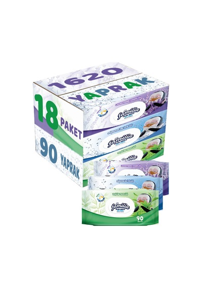 Familia Islak Havlu Mendil 90 Yaprak Karma 18 Li Set (Lavanta-Min