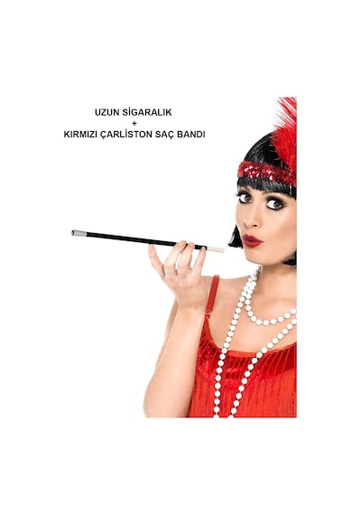 1920&apos Ler 1990&apos Lar Gatsby Kadın Aksesuar Seti Kırmızı Charleston Saç Bandı Ve Sigaralık