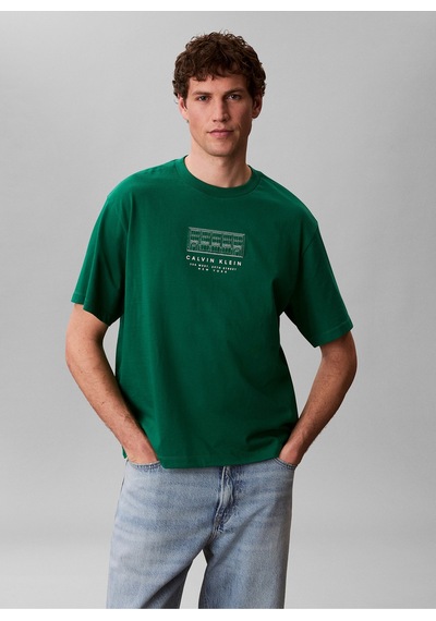 Jeans Bisiklet Yaka Baskılı Yeşil Erkek T-shirt Lv04rf823gl4g Yeşil T-shirt Yeşil