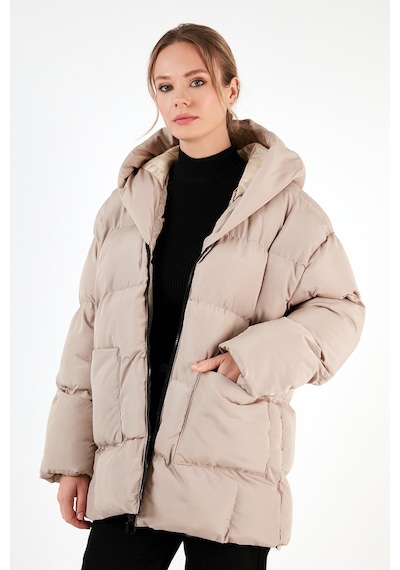 Lela Oversize Fit Kapüşonlu Şişme Bayan Mont 640Y047 Taş