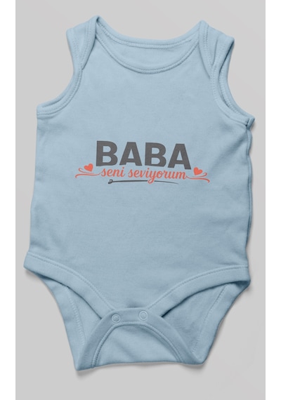 Morivokids Baba, Seni Seviyorum Sıfır Kollu Bebek Zıbını %100 Pamuk Bebe Mavisi