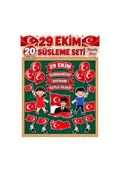 29 Ekim Cumhuriyet Bayramı Süsleme Seti Sınıf Panosu Süsü 20 Parça Büyük Boy Atatürk Ve Türk Bayrağı Kalın Kuşe Kağıt