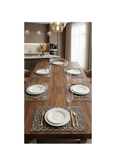 %100 Pamuk Siyah Simli Şeker Desenli Kumaş 6 Adet Amerikan Servis 35x45 Siyah - 891038544 Siyah