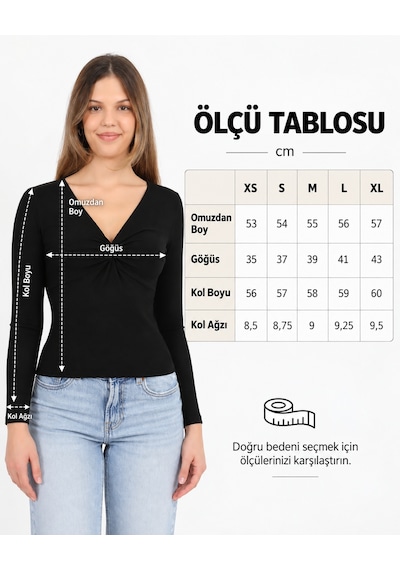 Hdm Kadın Kahverengi Büzgü Detaylı Yumuşak Örme Uzun Kollu Bluz - H6177