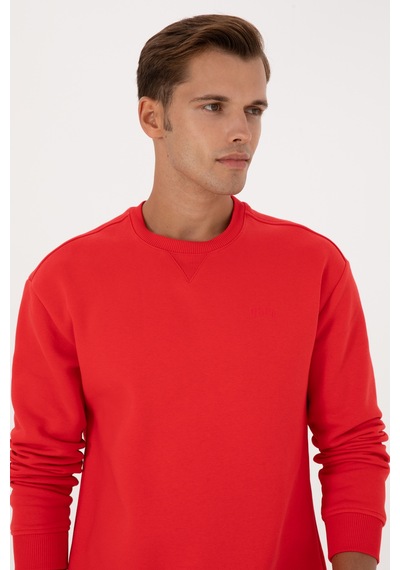 U.S. Polo Assn. Erkek Comfort Fit Bisiklet Yaka Şardonlu Kırmızı Basic Sweatshirt 50313757-VR030