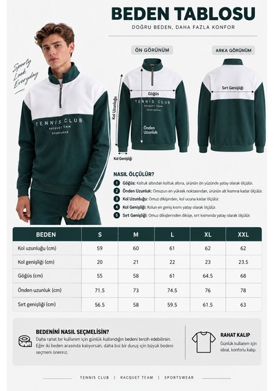 We&me Boxy Fit Gömlek Yaka Sporcu Erkek Sweatshirt Yeşil